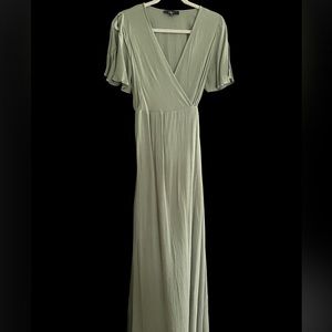 Lulu’s Much Obliged Washed Olive Green Wrap Maxi Dress